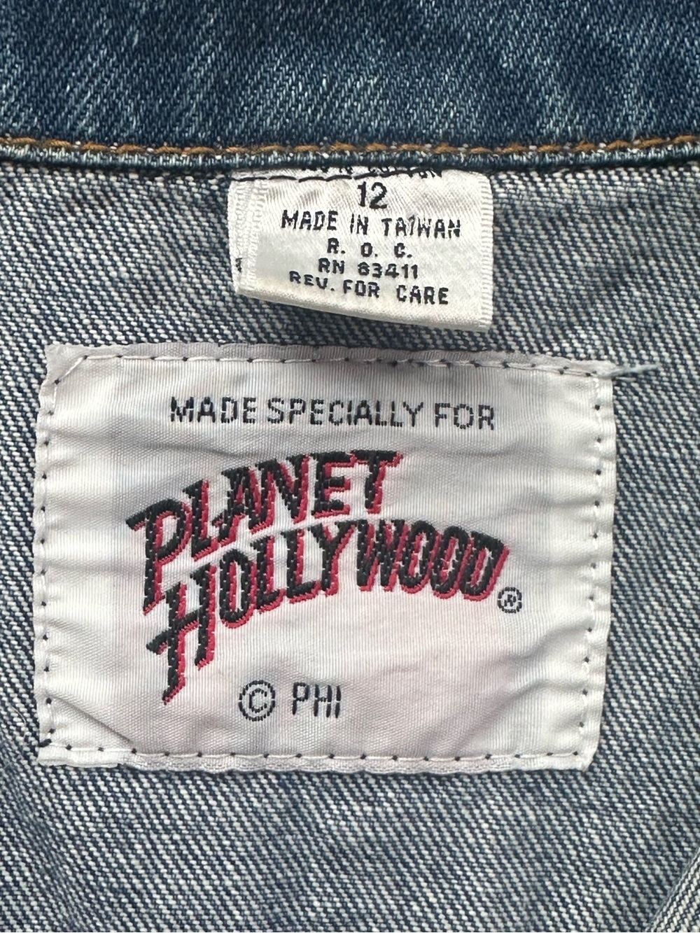 Vintage 90s Planet Hollywood South Coast Plaza Denim Jacket Size 12 - Picture 12 of 14